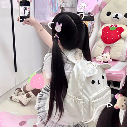 Cute Rilakkuma Backpack Anime Cartoon Embroidery Backpack Stylish Large-Capacity Student School Bag Nylon Multifunctional Bags