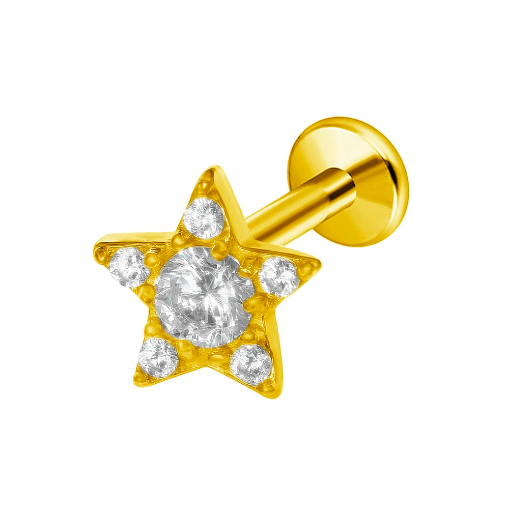 Moon Flat Back Earrings Star Labret Piercing Tragus Heart Internal Thread Cartilage Helix 100% 316L Stainless steel Body Jewelry Badiee Stylez