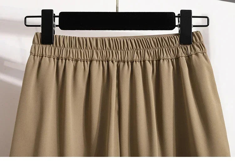 2025 Summer Female Fashionable Versatile Solid Skirts High Waisted Mid Length A-line Plus Size Skirt Split Wrap Body Skirt