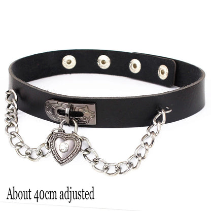 Woman Black Punk Choker Collar Necklace Sexy PU Leather Heart Lock Key Spike Chocker Gothic Cosplay Accessories Party Jewelry Chain Heart