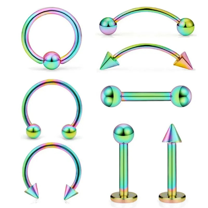 8Pcs Stainless Steel Eyebrow Rings, Lip Ring Nose Hoop Tongue Ring Septum Nose Piercing Jewelry Cartilage Tragus Earrings E5-8Pcs-Colorful