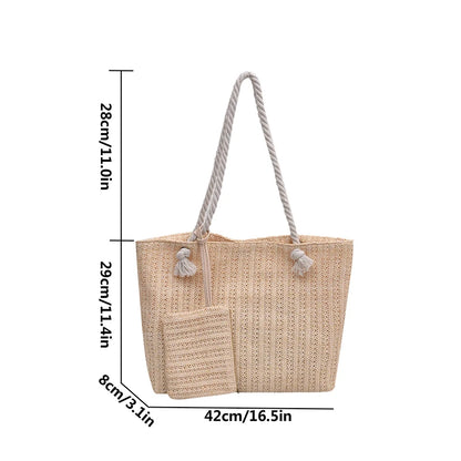 Designer Women Handbags Fashion Large Capacity Straw Tote Bag Summer Beach Bag Casual Bali Big Purse