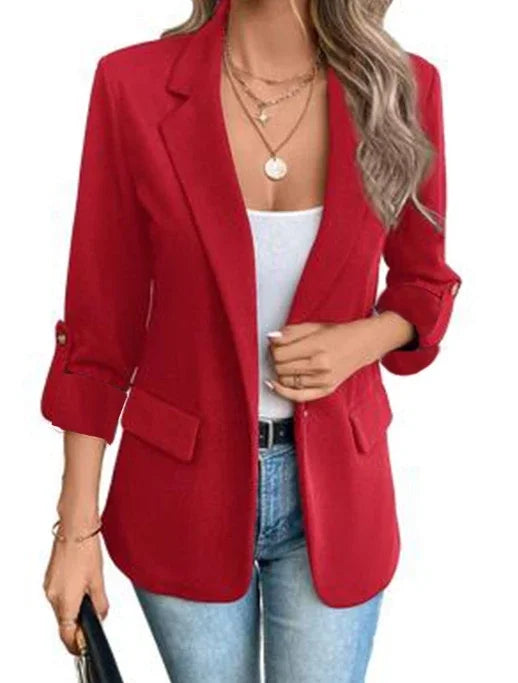 Women's S-2XL Size Commuter New Style Long Sleeve Coat Fashion Cardigan Small Suit Elegant Solid Color Casual Women's Suit Tops