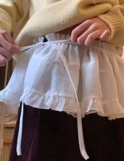 French Lace Up Short Fart Curtain Skirt Spring Layered Skirt INS Women Wrap Skirt Bandage Dress Apron Curtain Expansion Skirt