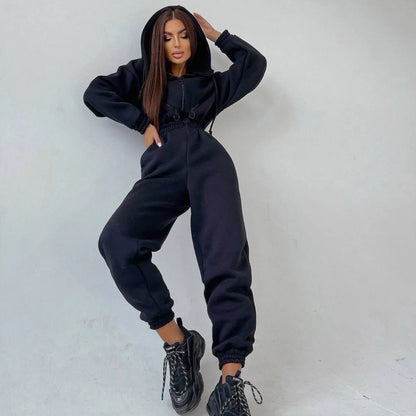 Autumn Women's Monochrome Long-Sleeved Jumpsuit Solid Color Zip-up Sportswear Female Winter Casual Tracksuit Fashionable Hoodies Badiee Stylez