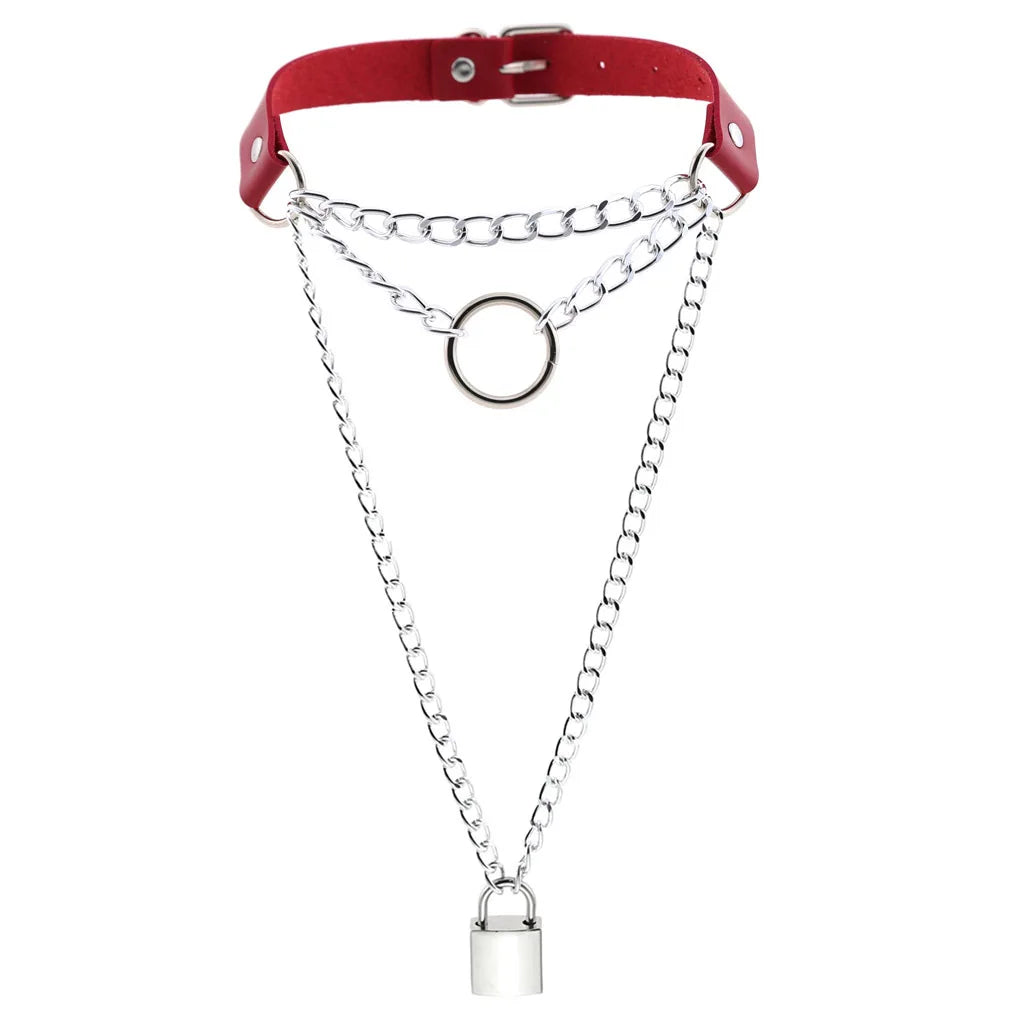 Punk Red Choker Necklace PU Leather Sexy Spiked Neck Strap Clavicle Collar Men Necklaces Hollween Women Y2K Jeweley Gift P099 red