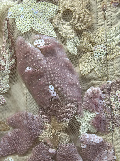 IEQJ Fashion Pink Embroidered Sequins Dress Women's Round Neck Ruffles Half Sleeves Ankle-length Dresses New 3A132 Badiee Stylez