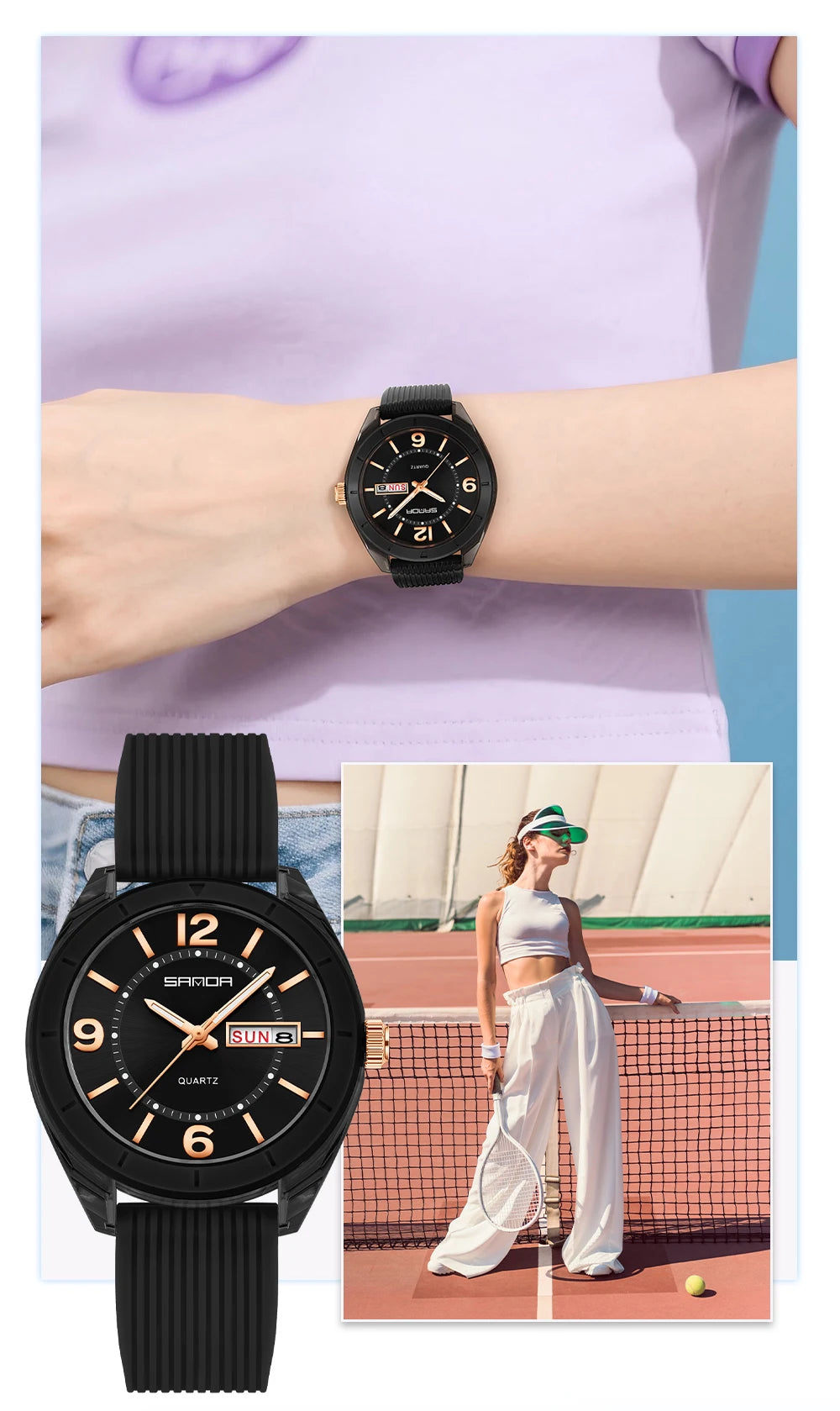 SANDA Quartz Watch for Women Waterproof Auto Date Week Elegant Luxury Ladies Wristwatch Waterproof Analog Women's Watches