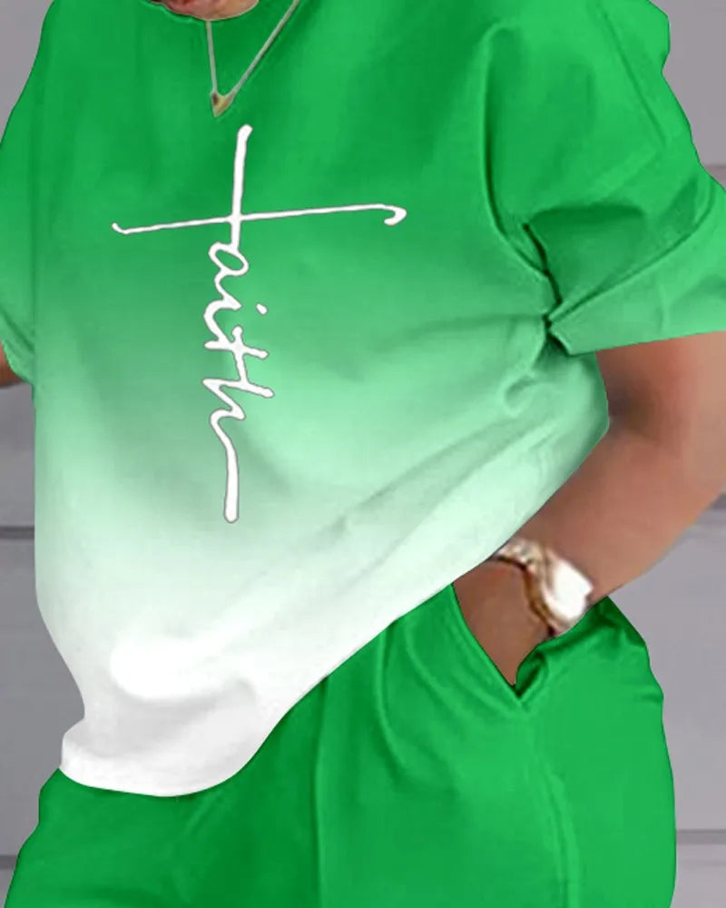 Women's T-shirt+Hot Pants Two Piece Set 2024 Summer Fashion Casual Printing Quick Drying Sports Fitness Top Shorts Female Suit