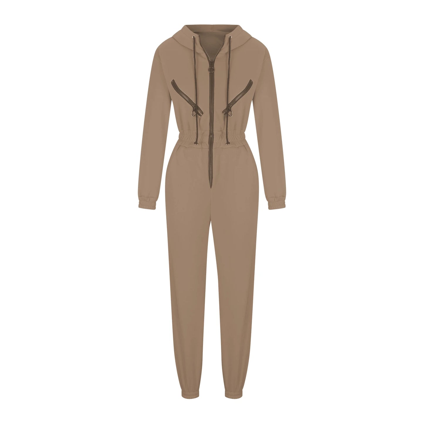 Autumn Women's Monochrome Long-Sleeved Jumpsuit Solid Color Zip-up Sportswear Female Winter Casual Tracksuit Fashionable Hoodies Badiee Stylez