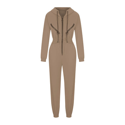 Autumn Women's Monochrome Long-Sleeved Jumpsuit Solid Color Zip-up Sportswear Female Winter Casual Tracksuit Fashionable Hoodies Badiee Stylez