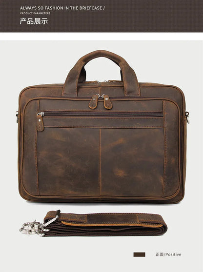 High Quality Genuine Leather Men Briefcase Business bag Crazy Horse Leather Large 17"inch Laptop Bag male Portfolio Office Case