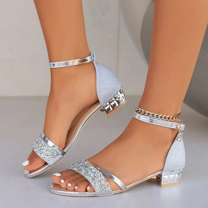 2024 New Fashion Women's Sandals Gold and Silver Low Heel Casual Shoes Women Open Toe Summer Light Fashion Women's Shoes Silver