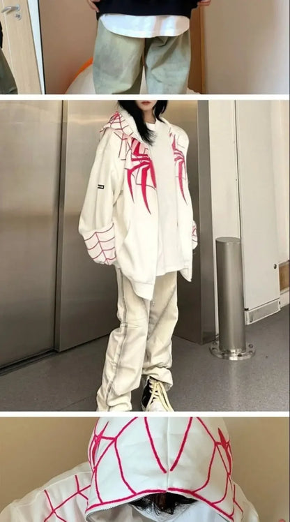 American Style Spiderman Sweatshirt Men Hip Hop Heavyweight Hardcore Cardigan Jacket Spring Autumn Design Sensibility Hooded Top