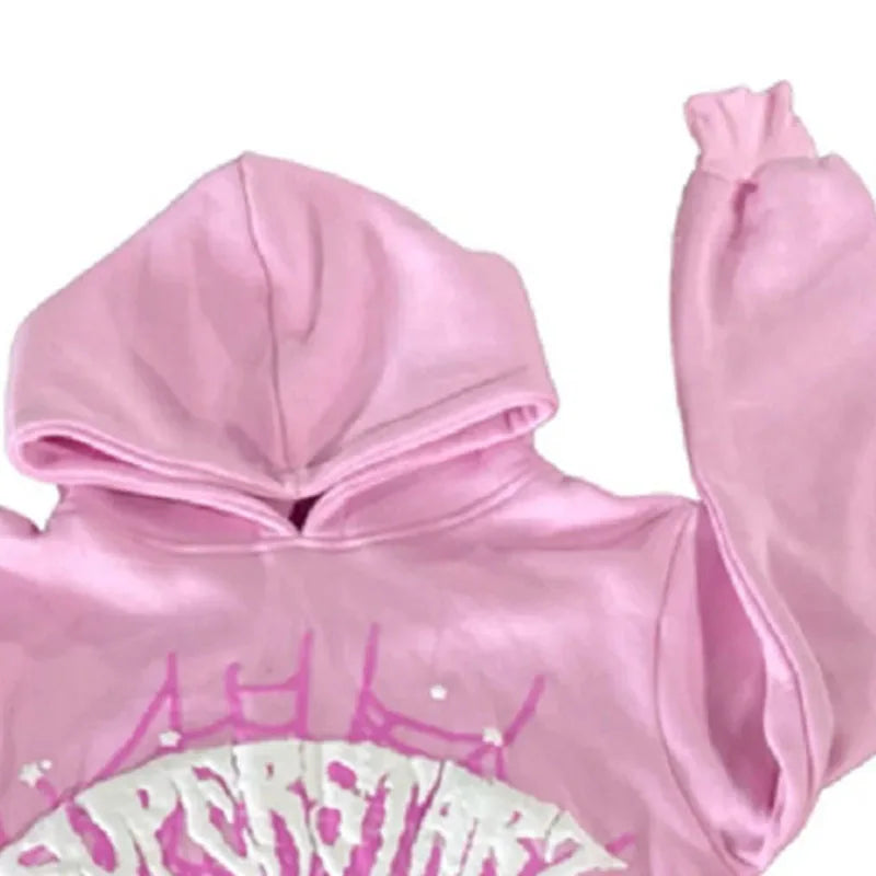 BIG PROMOTION Y2K European and American Autumn/Winter Men's Hip Hop Street Spider Web Letter Printed Loose Hooded Sweater