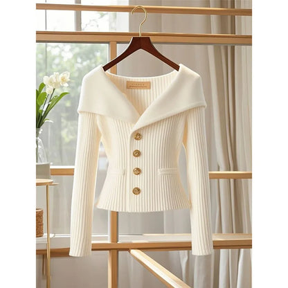 2025 New Women Cardigan Sweater High Quality High-end chic Long Sleeve Knitwear Autumn Winter Female Clothes Sweater Jacket White CHINA