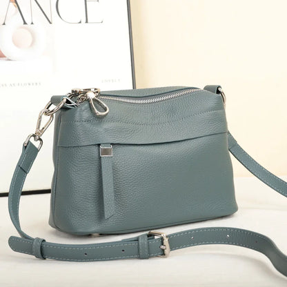 Head Layer Cowhide Leather Women's Shoulder Crossbody Bag Large Capacity Multi Compartment Handbag Casual Practical Armpit Bag Pearl Blue 24X10X17CM