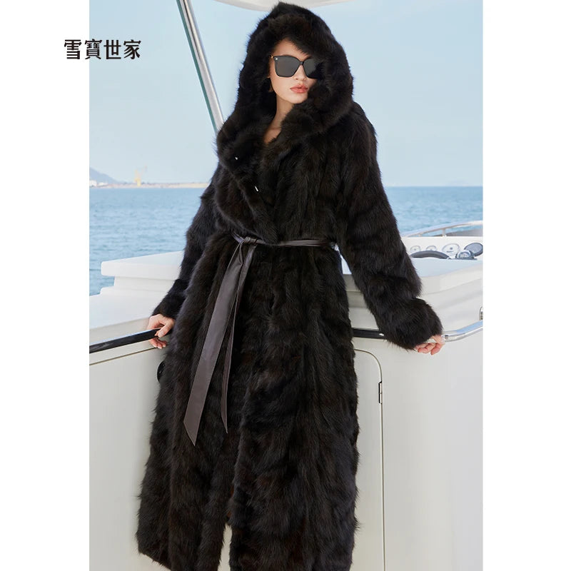 100% Natural Sable Fur Jacket Woman High Quality Long Real Fur Coat with Hood Winter Coats Women Clothing 2025 шуба женская Badiee Stylez