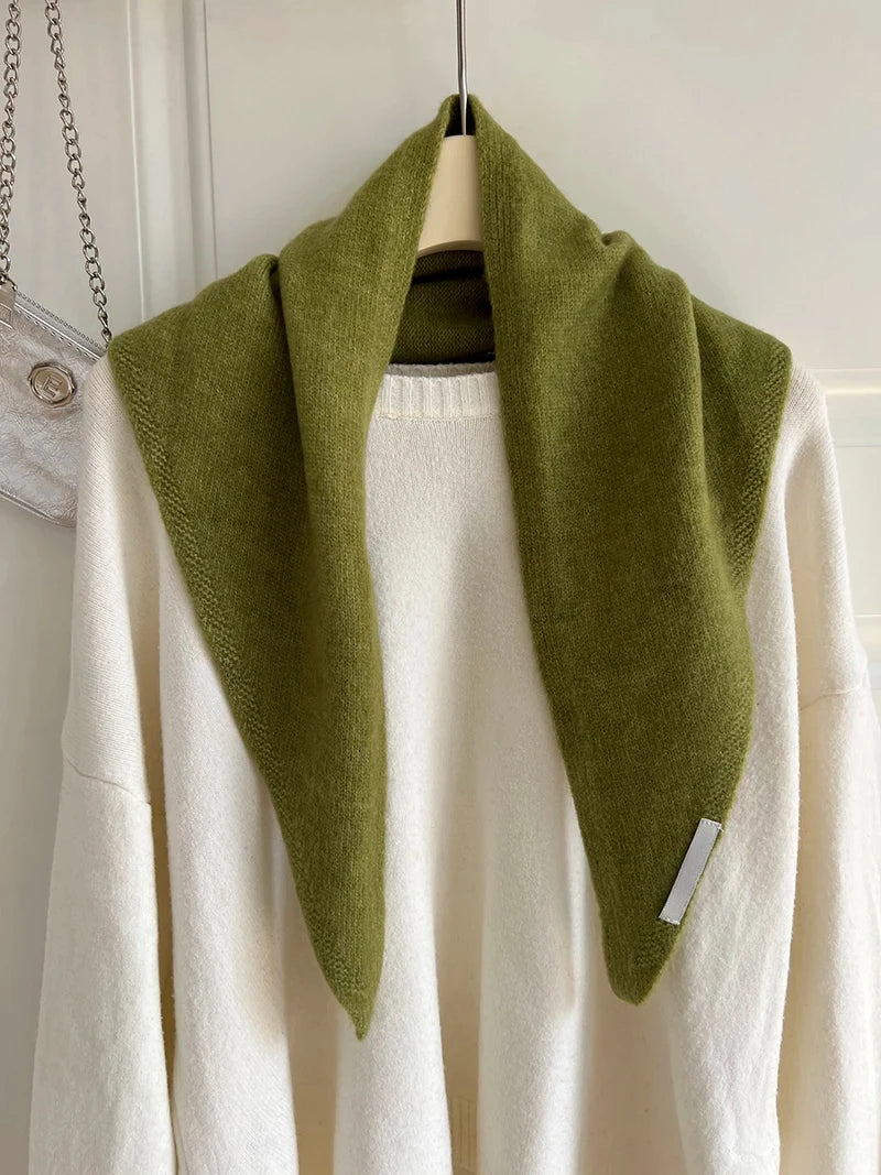 British Korean Style Niche Wool Knitted Triangular Scarf Women Headscarf Knitted Scarf Multi-functional Warm Knitted Scarf Badiee Stylez