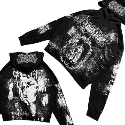 Overdxse Devil Horn Hoodie Gothic Street Clothing Oversized Pullover Unique Horn Design Avant-garde Fashion Limited Edition