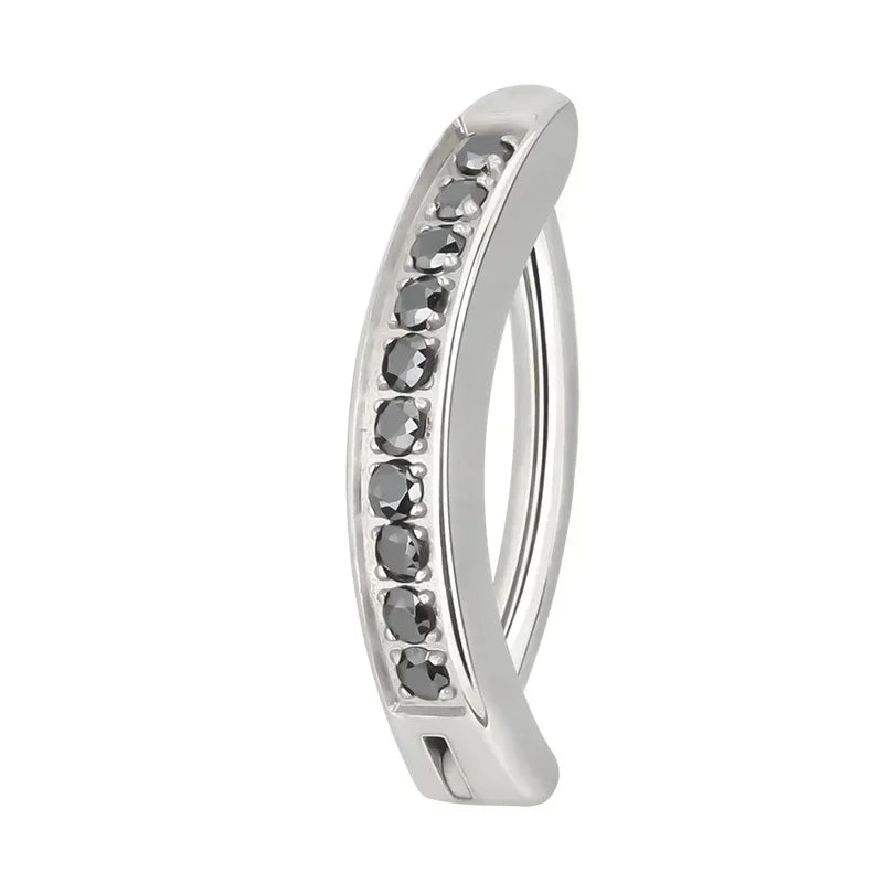 ASTM F136 Titanium PIERC Reverse Curved Clicker Navel Barbell Shiny CZ Sexy Belly Button Rings Bellybutton Sexy Piercing Jewelry TB-1266-Black CHINA