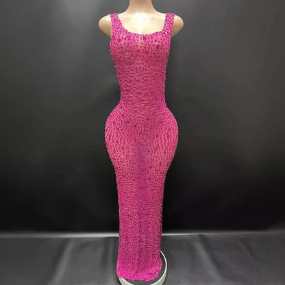 Diamonds Wedding Dress for Women Goddess Senior Photoshoot Props Homecoming Celebrate Birthday party dress New Year's Dress Rose Red