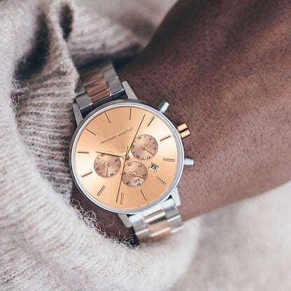 HANNAH MARTIN Brand Women Multifunctional Watch Original Stainless Steel Rose Gold 36mm Quartz Movement Casual Banquet Wristatch