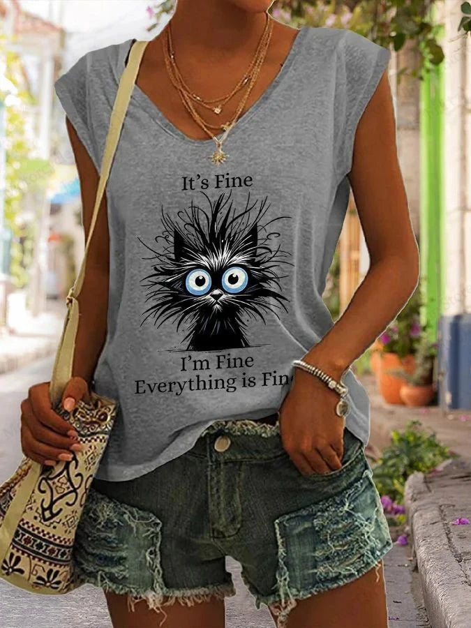 Summer New Women T-shirt Cute Cat 3d Fitness Tank Top Camisole Women Fashion V-Neck Short Sleeve T shirt Ladies Tops Tees Kawaii A3KF5A251914N