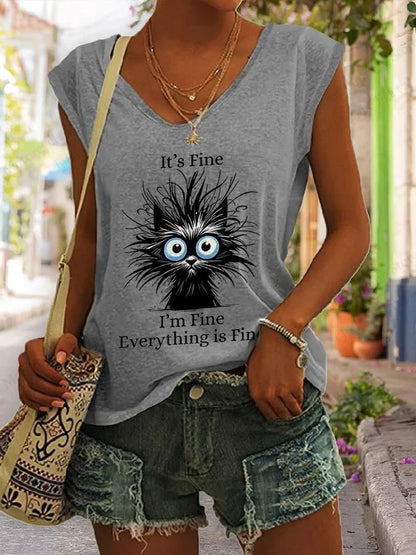 Summer New Women T-shirt Cute Cat 3d Fitness Tank Top Camisole Women Fashion V-Neck Short Sleeve T shirt Ladies Tops Tees Kawaii A3KF5A251914N