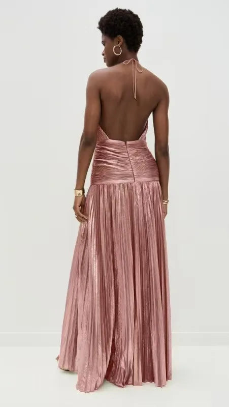 Sexy Sleeveless Solid Patchwork Holiday Dress Women Halter Elegant Lacing Up Maxi Dress 2025 High Street Draped Ladies Dresses