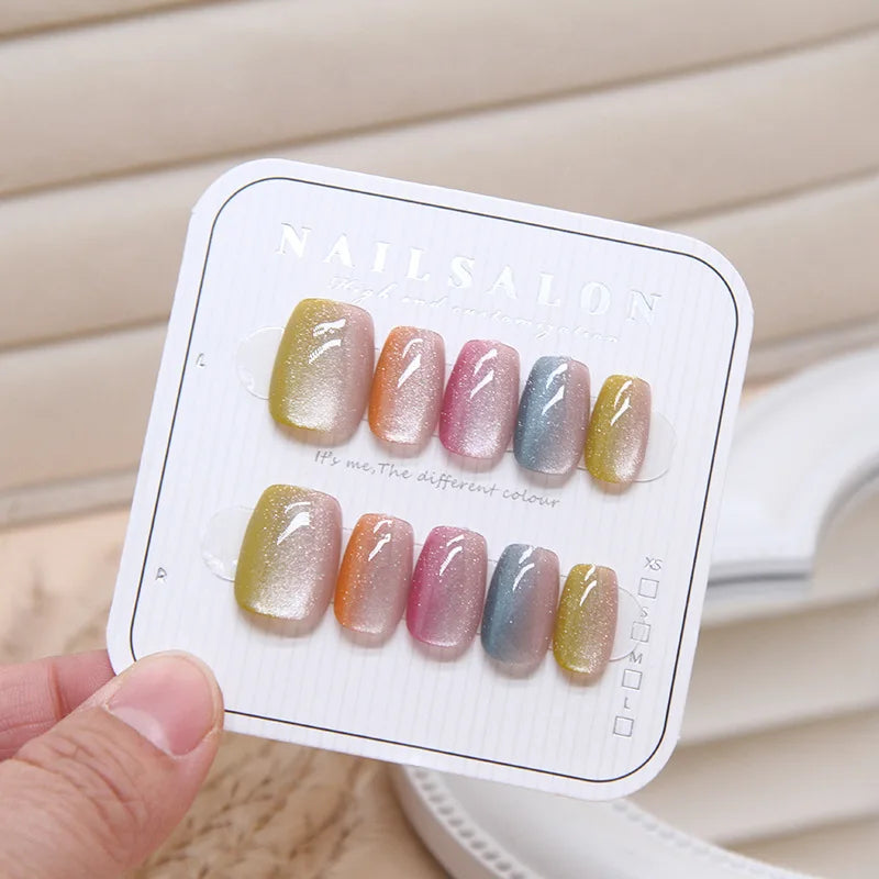 10 Pcs Women Fashion Chic Multicolor Cat Eye Spring Wear on Nail Patch Detachable Nail Patch Dyeing Nail Patch Clear Nail Patch FM025-M