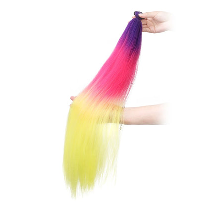 24Inch Synthetic Long Straight Ponytail With Rubber Band Elastic Hair Extension Colorful DIY Braiding Hair Accessories for Women C39 24inches