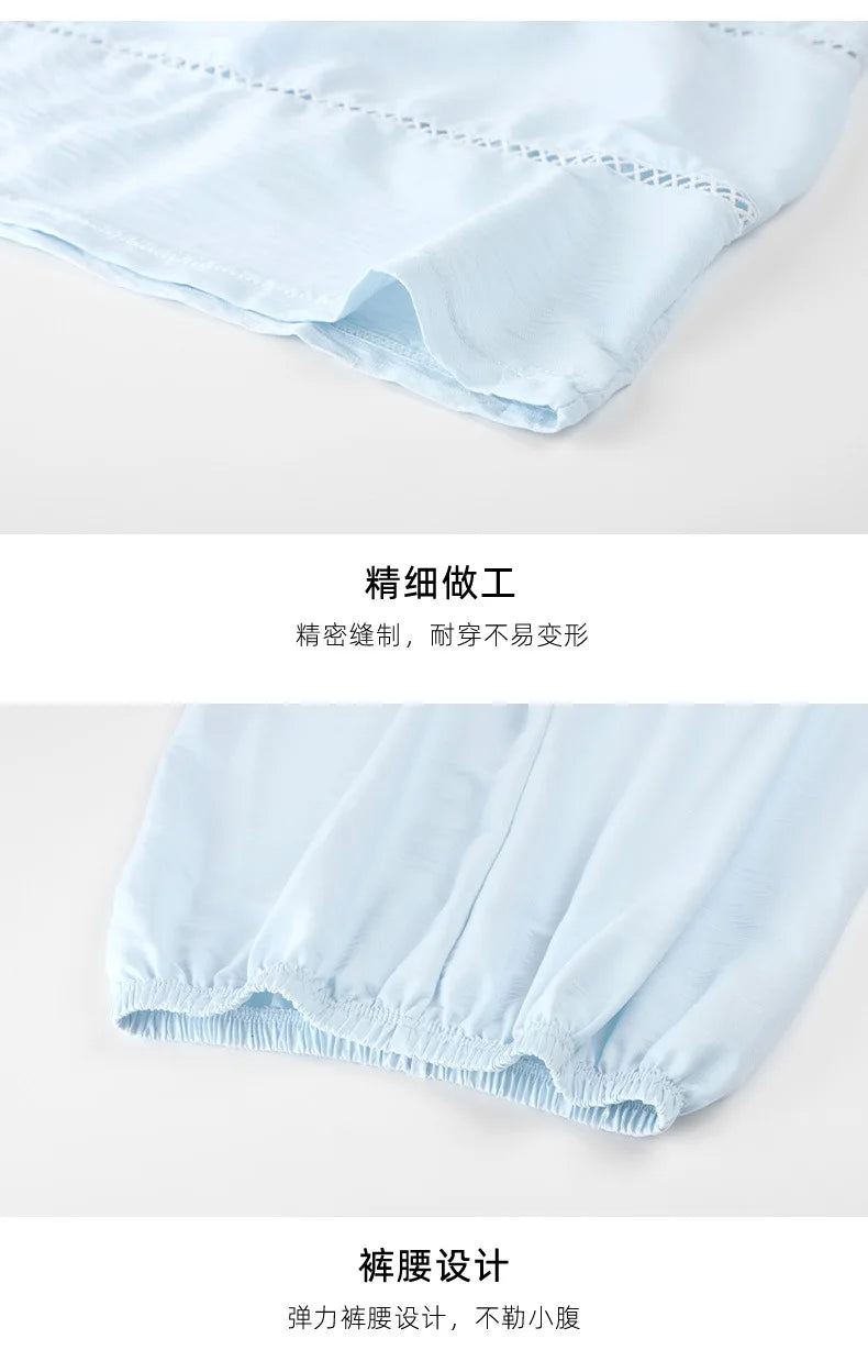 Women's Sexy Pajamas Set V-Neck Strap Suit Elegant Minimalist Faux Cotton Bow Sleeveless Top Long Pants Sleepwear Bra Pads