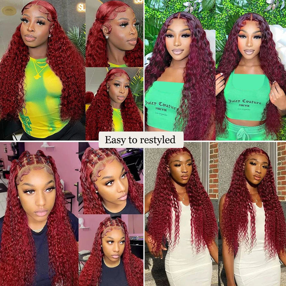 Red Curly Wigs 99J Burgundy 13X6 Hd Lace Frontal Human Hair Wig Colored Deep Wave Frontal Wig 13X4 Red Lace Front Human Hair Wig