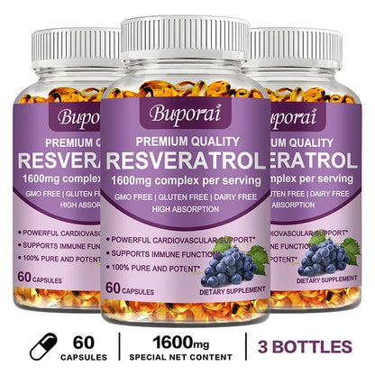 Resveratrol Capsules - Antioxidant Supplement for Heart and Cell Health, Supports Healthy Skin and Immune System 60 Capsule-3bottles
