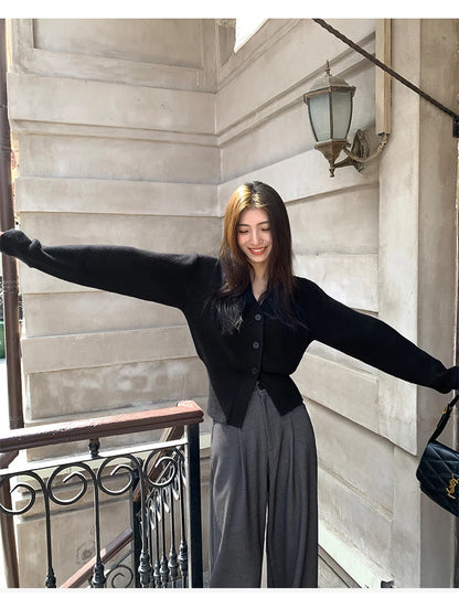 AOSSVIAO Knitted Casual Cardigan 2025 Autumn Winter Elegance Solid Color V-neck Sweater Unique and Niche Slim Fit Tops Badiee Stylez