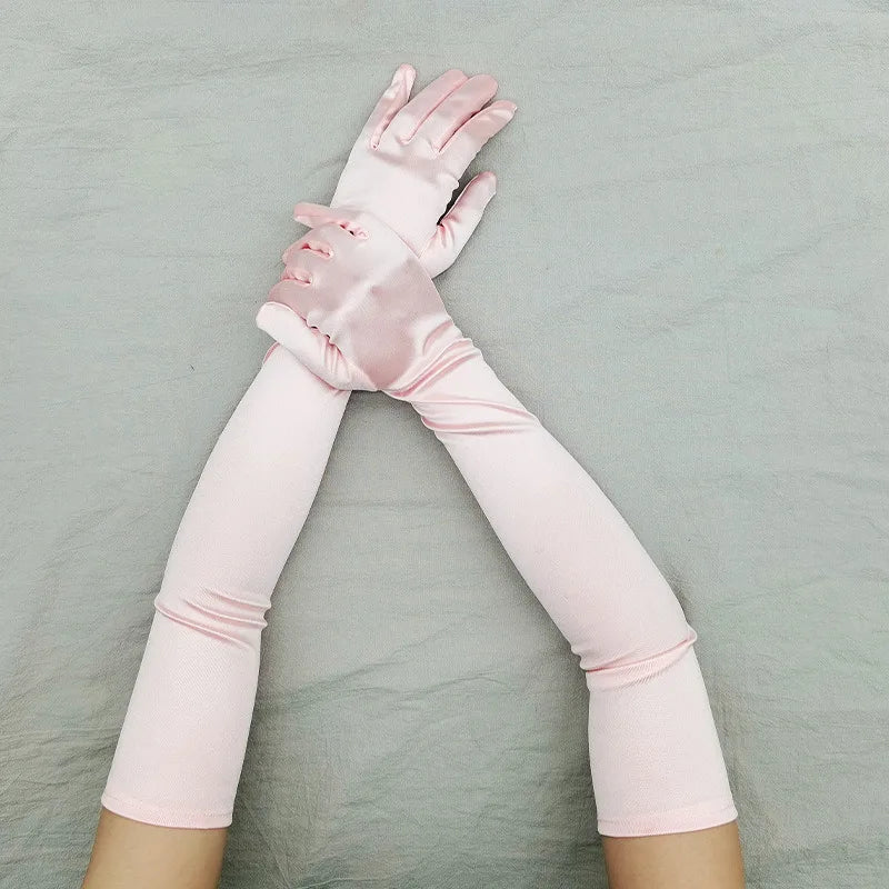 1 Pair Women Adult Black White Red Skin Opera/Elbow/Wrist Stretch Satin Finger Long Gloves Women Flapper Gloves Matching Costume Badiee Stylez