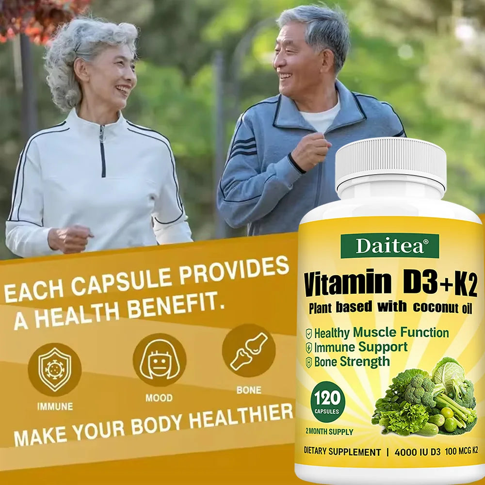 Vitamin D3 4000IU K2 100mcg Capsules Organic Coconut Oil Natural Ingredient,for Bone, Muscle Health, Promotes Immune Supplements