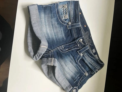 Trendy fashion letter embroidery pattern oversized jeans women's Y2K high street retro loose multi pocket high waist shorts