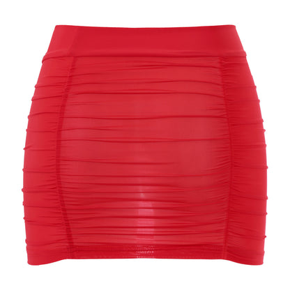 Womens Sexy Bodycon Mini Skirt Ruched Elastic Bands Semi-Sheer Skirt Hip Wrap Lingerie Nightwear Pencil Pole Skirt for Nightclub