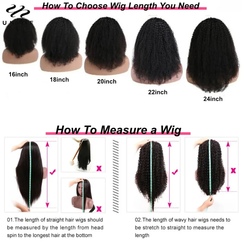 UNICE Hair Kinky Curly Wig Human Hair Pre Cut 7x5 Lace Wig Pre Bleached Pre Plucked Gluless Wig Human Hair Ready To Wear