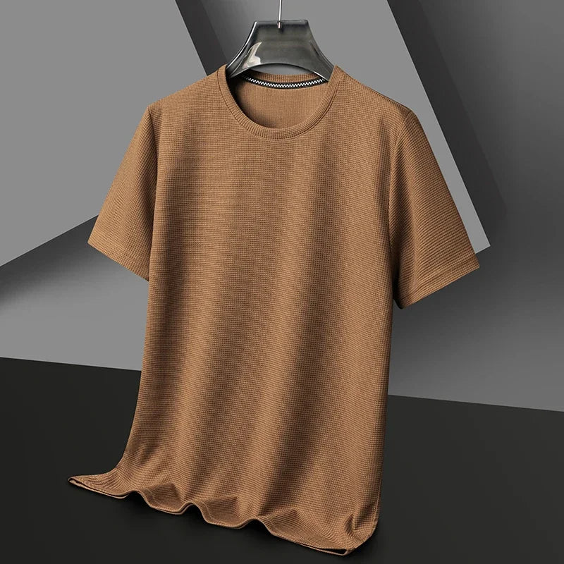 New Summer Waffle Round Neck Short Sleeved T-shirt for Men's Short Sleeved Top Badiee Stylez