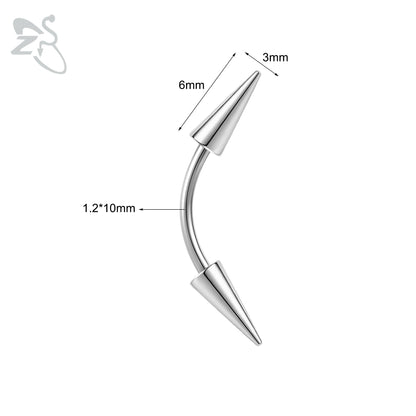ZS 1 PC 16G Stainelss Steel Eyebrow Ring For Men Women Long Spike Curved Nose Bridge Piercing 3 Colors Cone Lip Labret Piercings Style 2 10X3X6MM