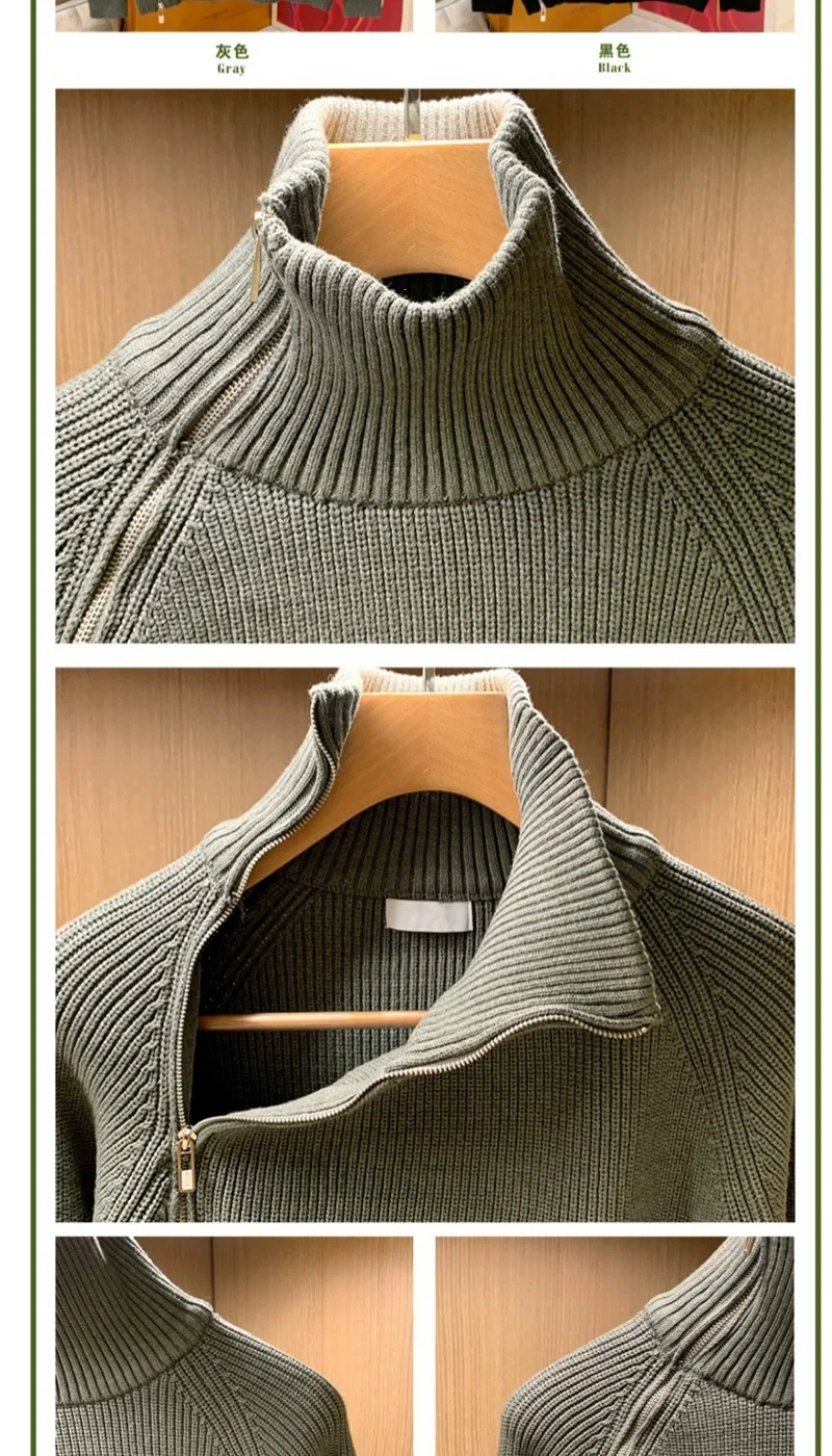 2025 Trendy Brand Solid Color Half Turtleneck Sweater for Men in Winter Personalized Side Zipper Sweater Design Warm Top Badiee Stylez