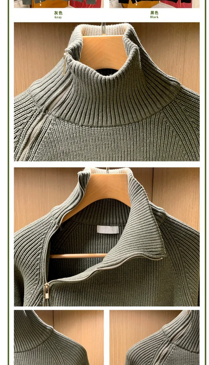 2025 Trendy Brand Solid Color Half Turtleneck Sweater for Men in Winter Personalized Side Zipper Sweater Design Warm Top Badiee Stylez