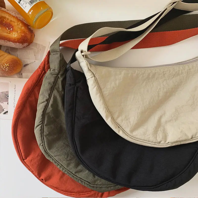 Women Crossbody Bag Casual Nylon Half Moon Shoulder Bags Large Capacity Lightweight Travel Women's Bag