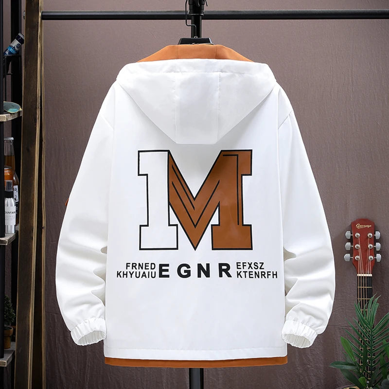 Men's Casual Hooded Jackets Autumn Patchwork Thin Coats Outwear Top Windbreaker Streetwear Male Outerwear Coat