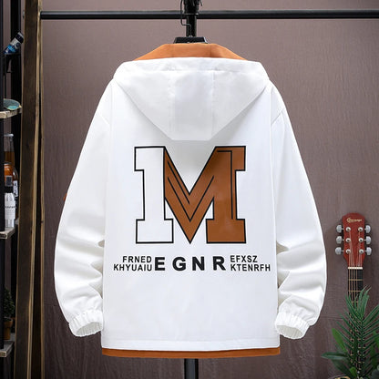 Men's Casual Hooded Jackets Autumn Patchwork Thin Coats Outwear Top Windbreaker Streetwear Male Outerwear Coat