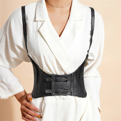 Women's Waist Belt Underbust Corset PU Leather Adjustable Punk Cummerbund Corset Wide Belts Dress Costume Waistband Cincher 1PC