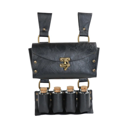 Renaissance Leather Belt Medieval Wizard Alchemy Glass Magic Bottle Cork Bottle Stopper Copper Coin Waist Bag Cosplay Belt Badiee Stylez